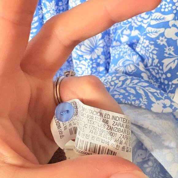 Zara Floral Ruffle Sleeve Cotton Poplin Mini Dress Blue White Size Large - Picture 7 of 14